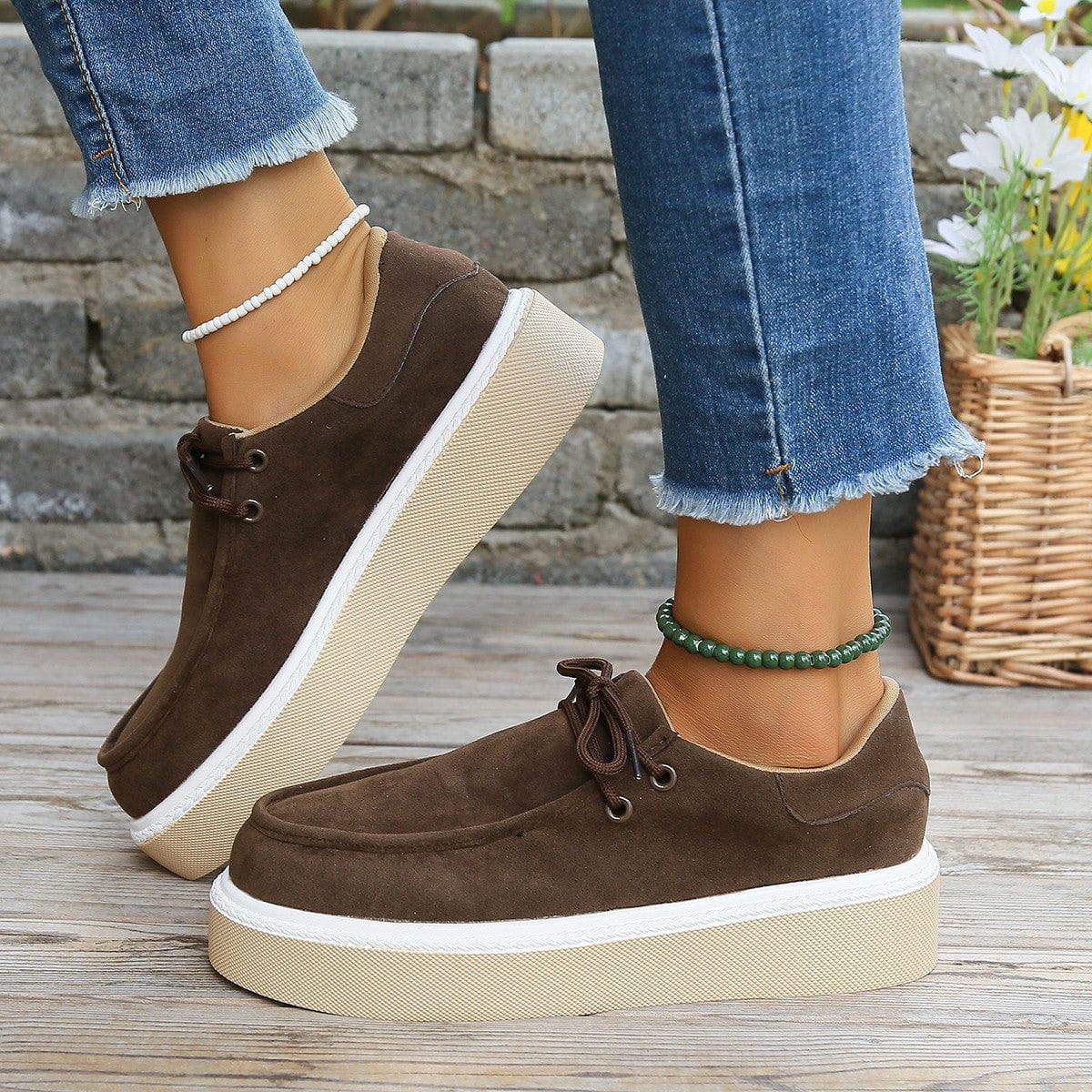 EP | Womens Lace-Up Flats avec semelle épaisse Baskets