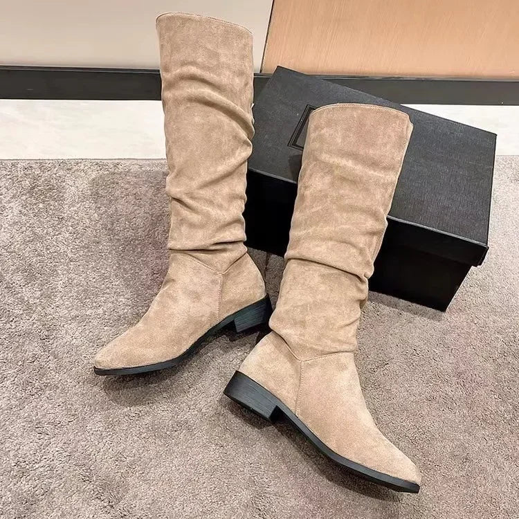 EP | SALE 45%🔥Bottes plissées femmes faux daim flocon genou haut bottes 2024 hiver