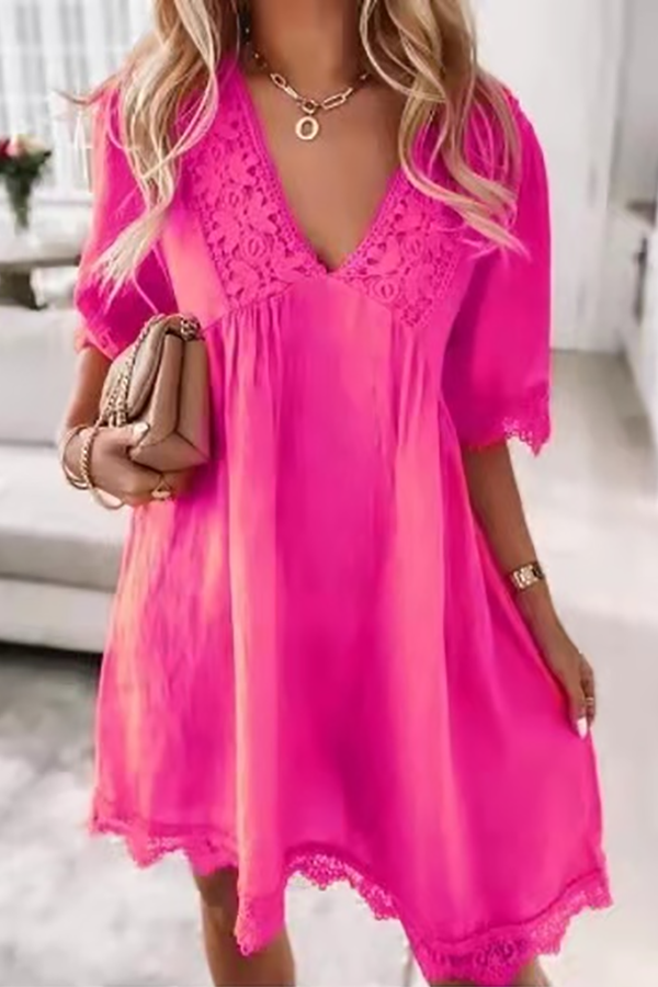 EP | Dentelle Ourlet Col V Mini-robe