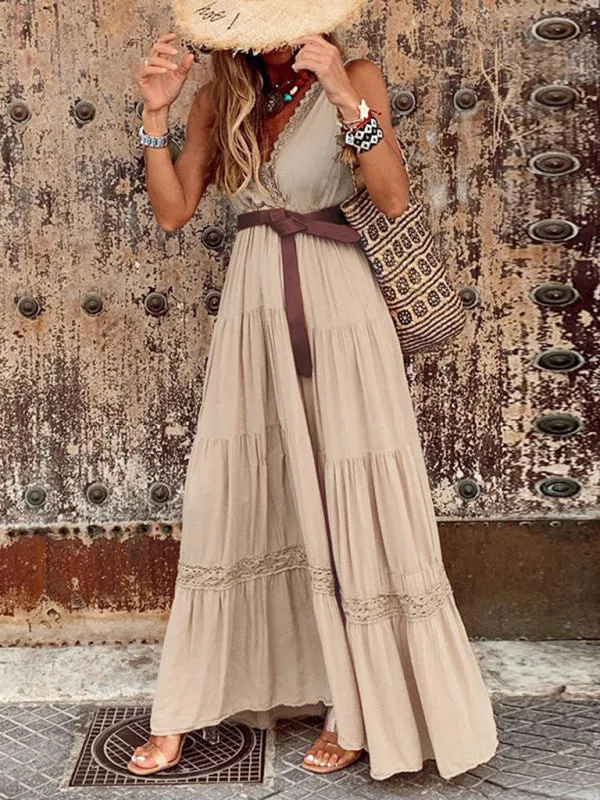 EP | Micaela - Nouvelle maxi-robe mi-longue de style français avec taille haute et décolleté en V et coutures