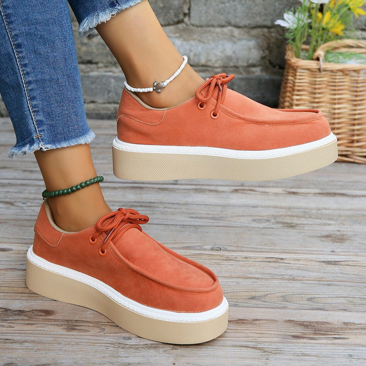 EP | Womens Lace-Up Flats avec semelle épaisse Baskets