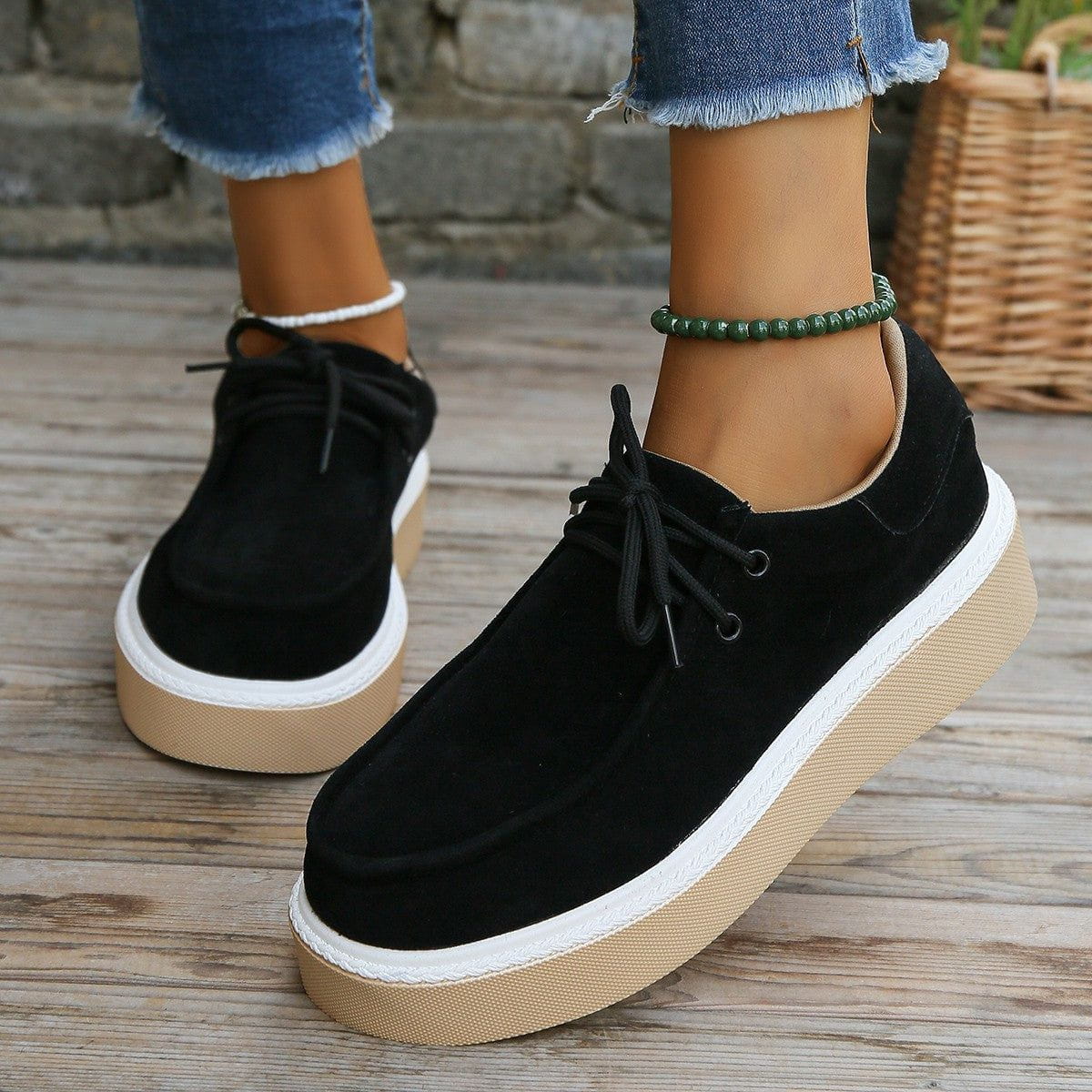 EP | Womens Lace-Up Flats avec semelle épaisse Baskets