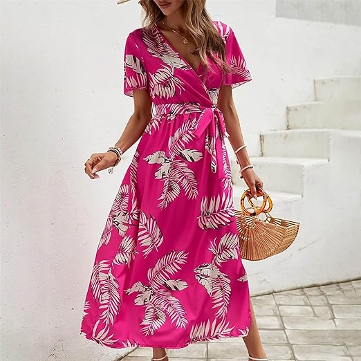 EP | robe avec ceinture à l'imprimé tropical et taille haute