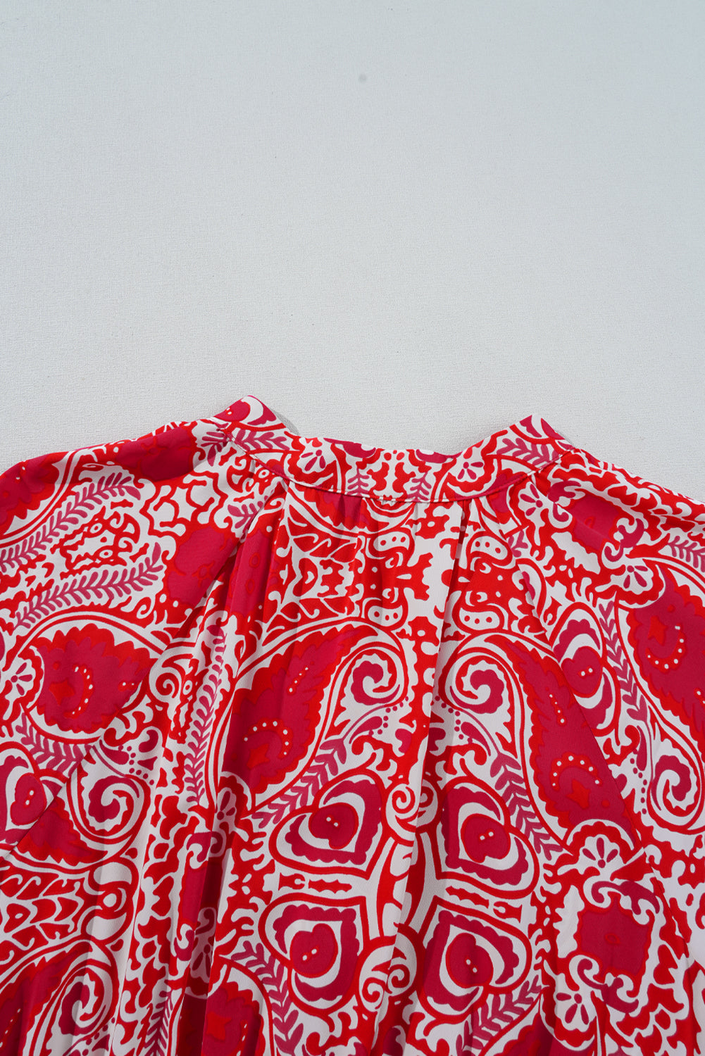 EP | Rouge Paisley Imprimer côté fente manches bouffantes taille haute Maxi Robe