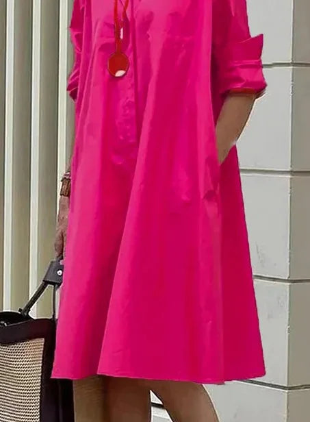 EP | Printemps/Été Nouveau Type de Mode Tempérament Chemise Col Longue Pochette Robe Demi-Longue