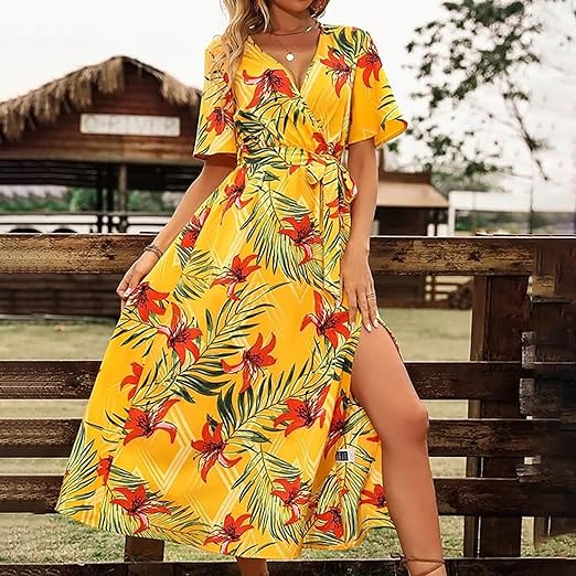 EP | robe avec ceinture à l'imprimé tropical et taille haute