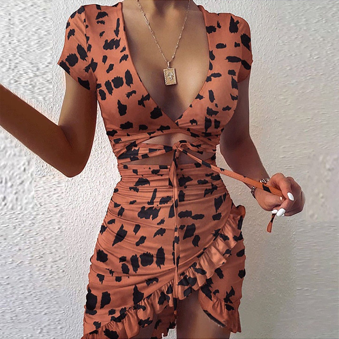 EP | Mode d'impression florale Cravate Wrap Mini Robe