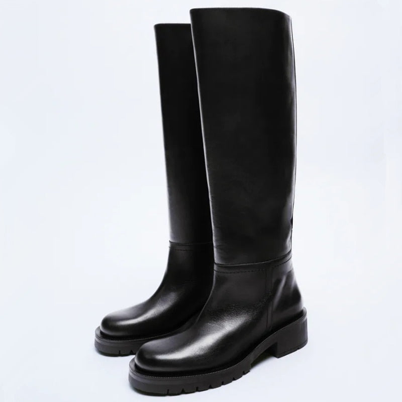 EP | Hot Femmes Bottes de genoux en cuir véritable