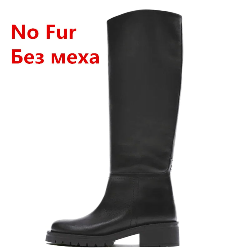 EP | Hot Femmes Bottes de genoux en cuir véritable