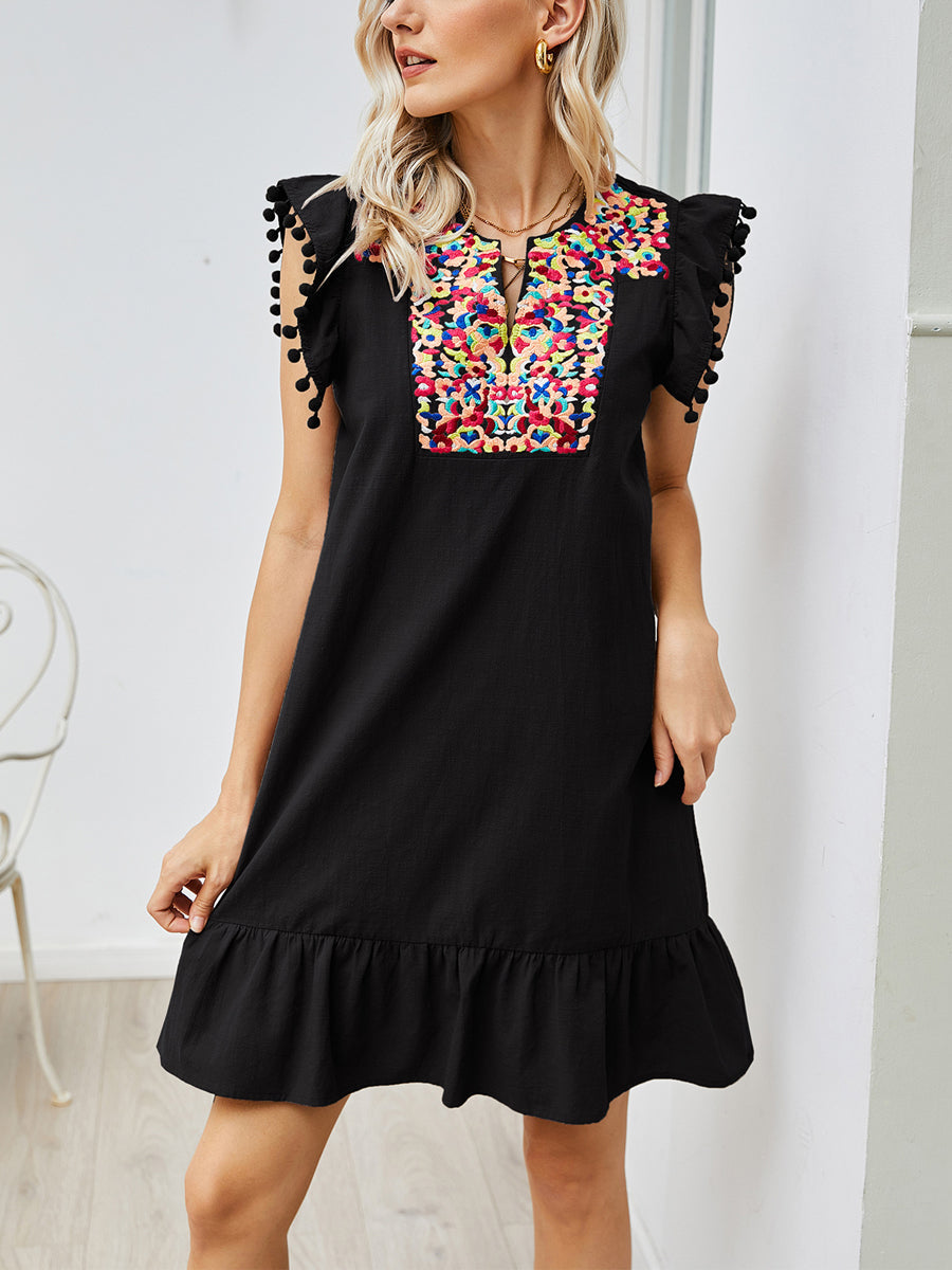 EP | Broderie Manches Flottantes Mini-robe