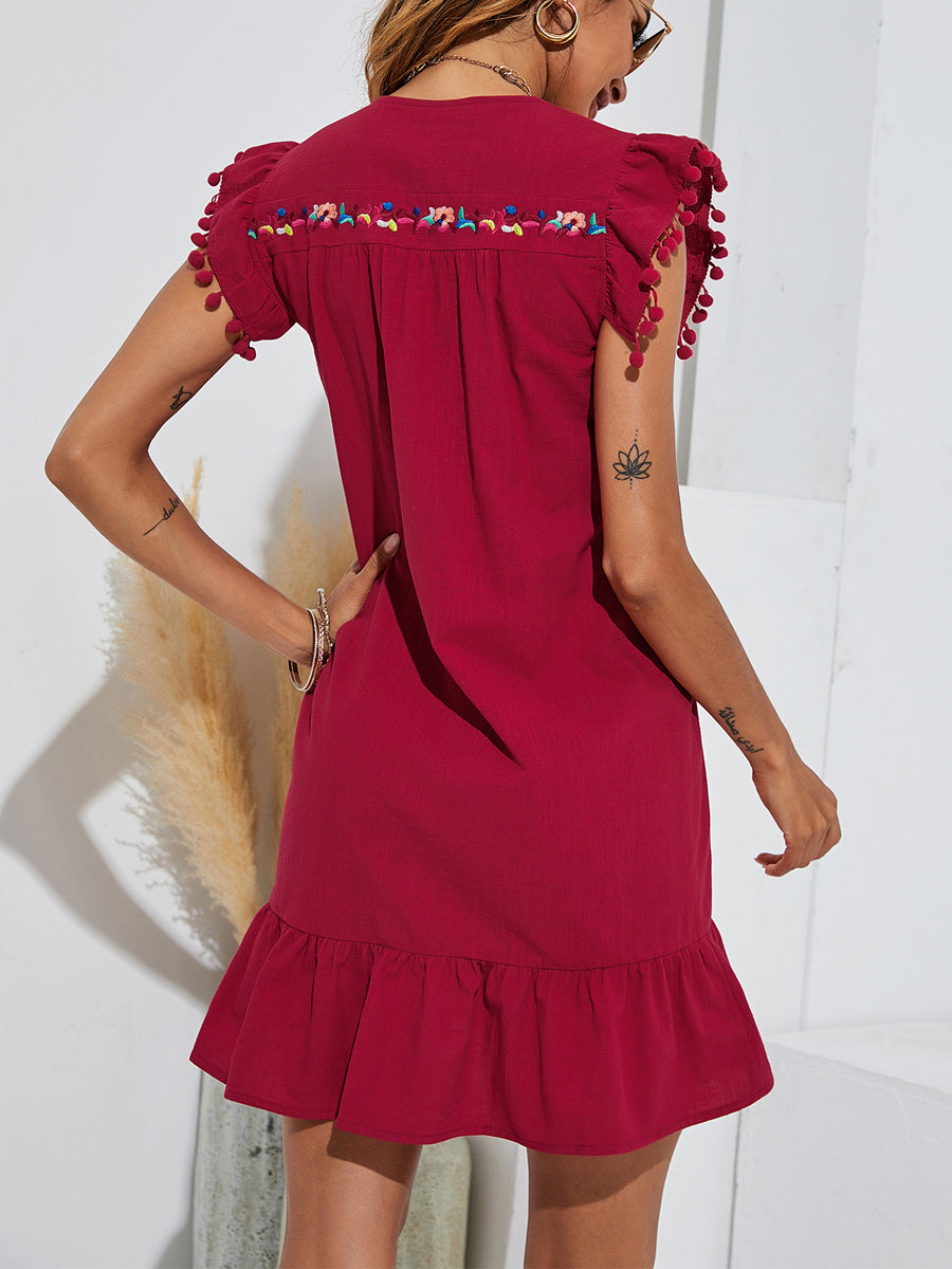 EP | Broderie Manches Flottantes Mini-robe