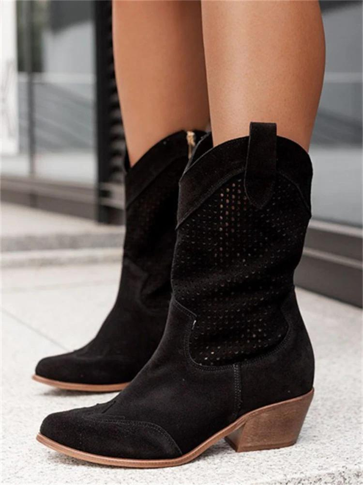 EP | Talon moyen Cuir suédé brûlé Bottes femme coupe basse Trendy