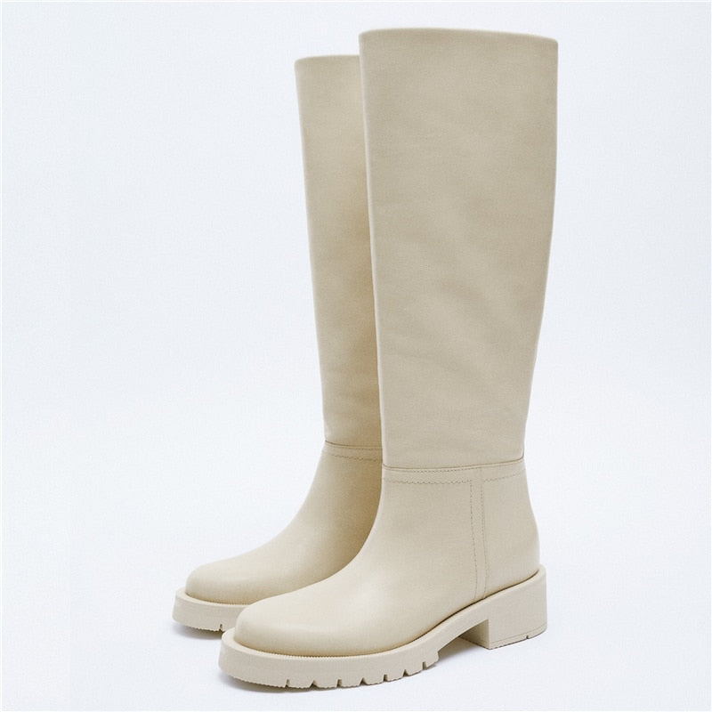 EP | Hot Femmes Bottes de genoux en cuir véritable