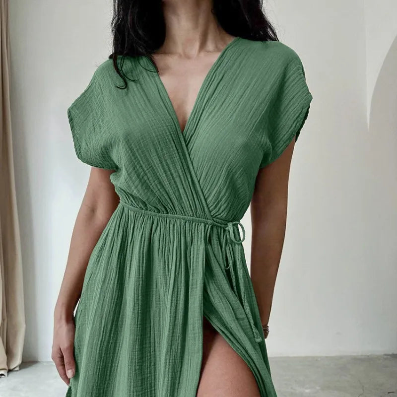 EP | Maxi-robe avec col en V et manches courtes