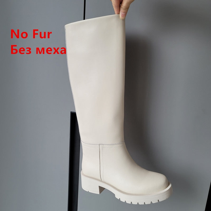 EP | Hot Femmes Bottes de genoux en cuir véritable