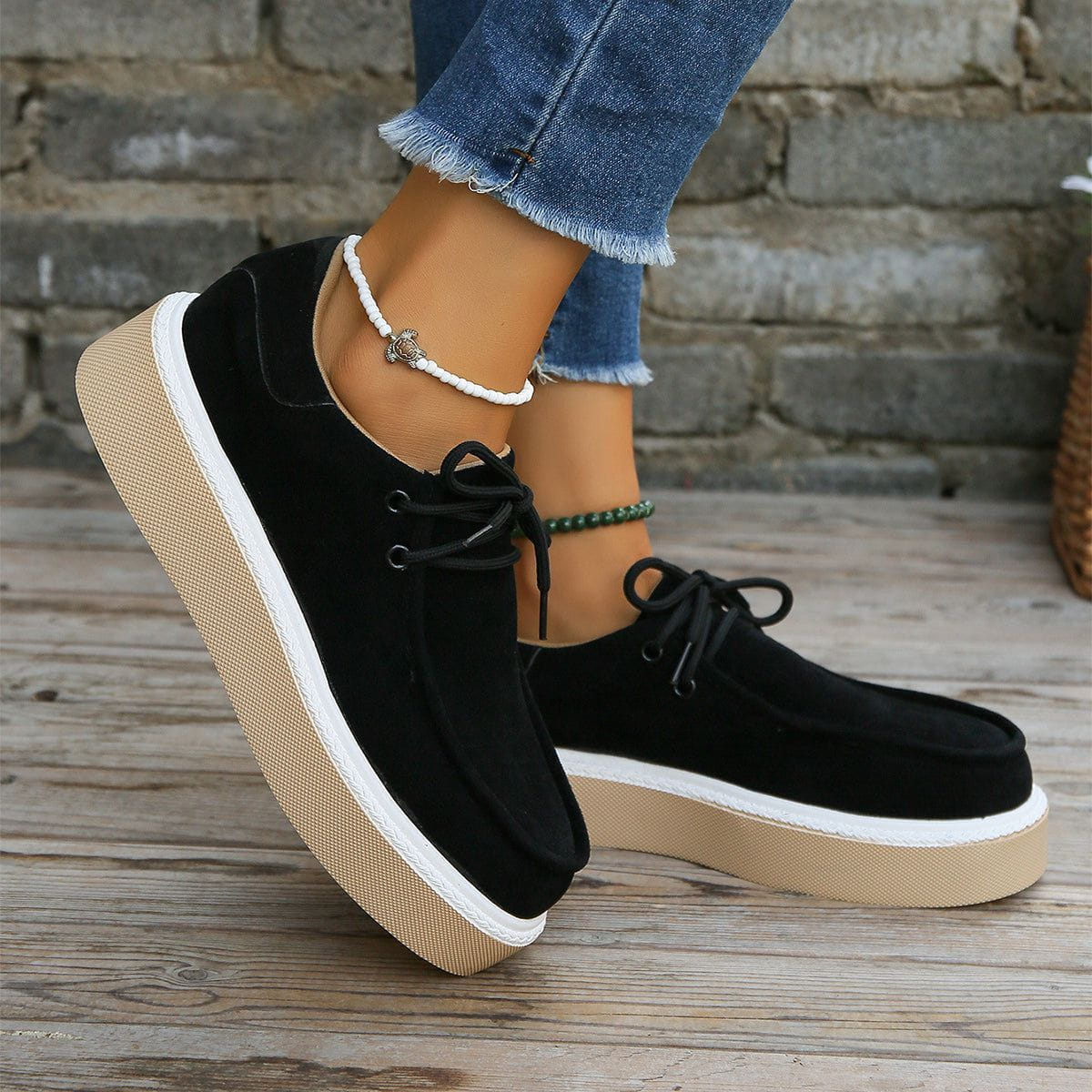 EP | Womens Lace-Up Flats avec semelle épaisse Baskets