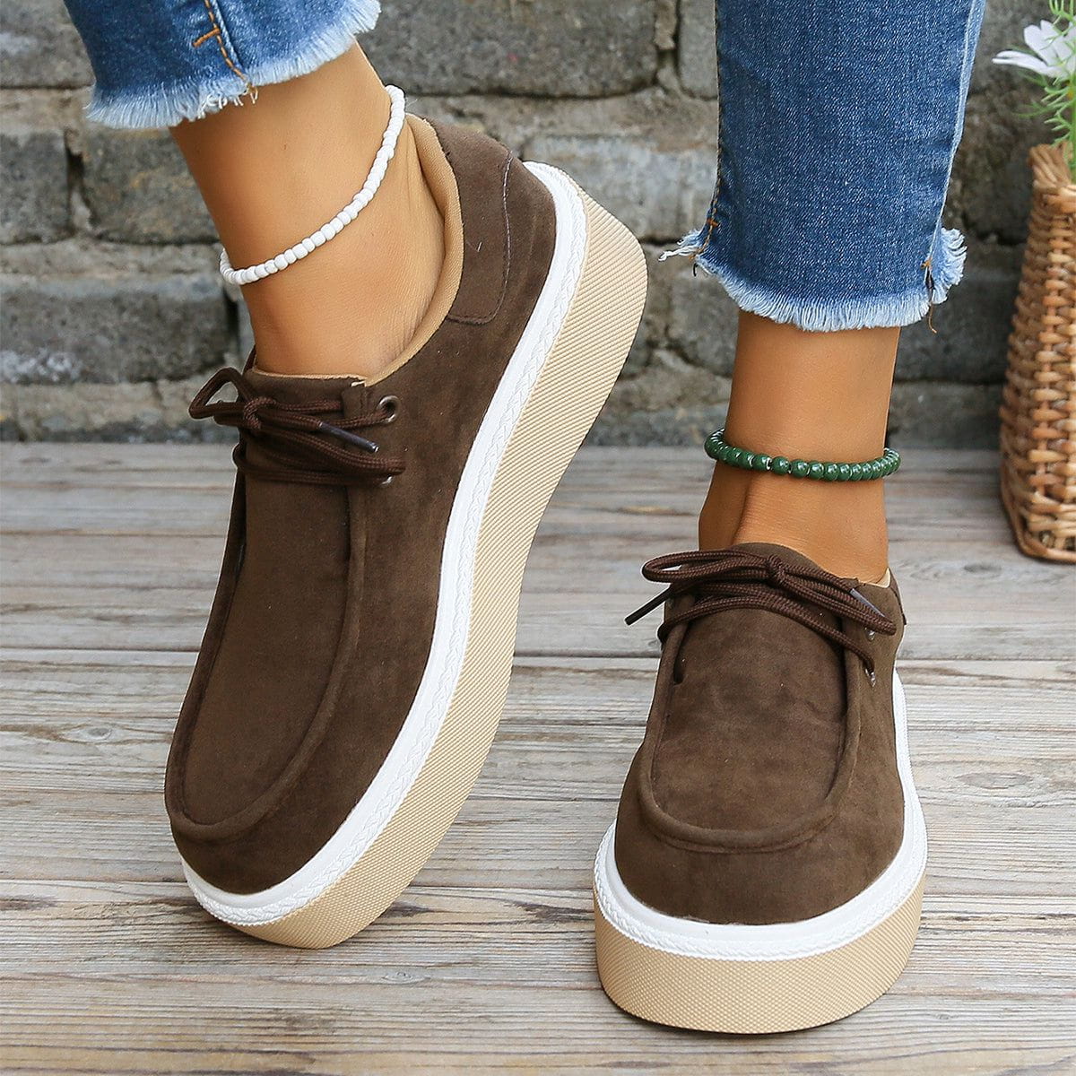 EP | Womens Lace-Up Flats avec semelle épaisse Baskets