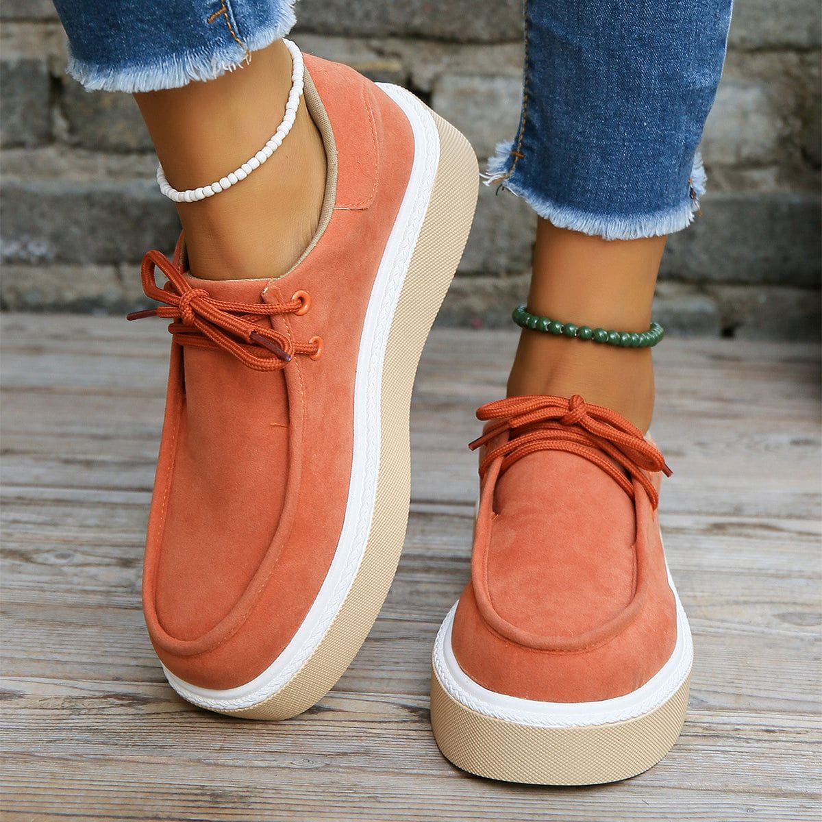 EP | Womens Lace-Up Flats avec semelle épaisse Baskets