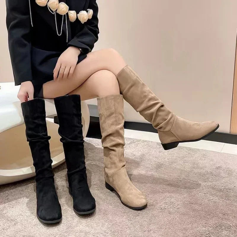 EP | SALE 45%🔥Bottes plissées femmes faux daim flocon genou haut bottes 2024 hiver
