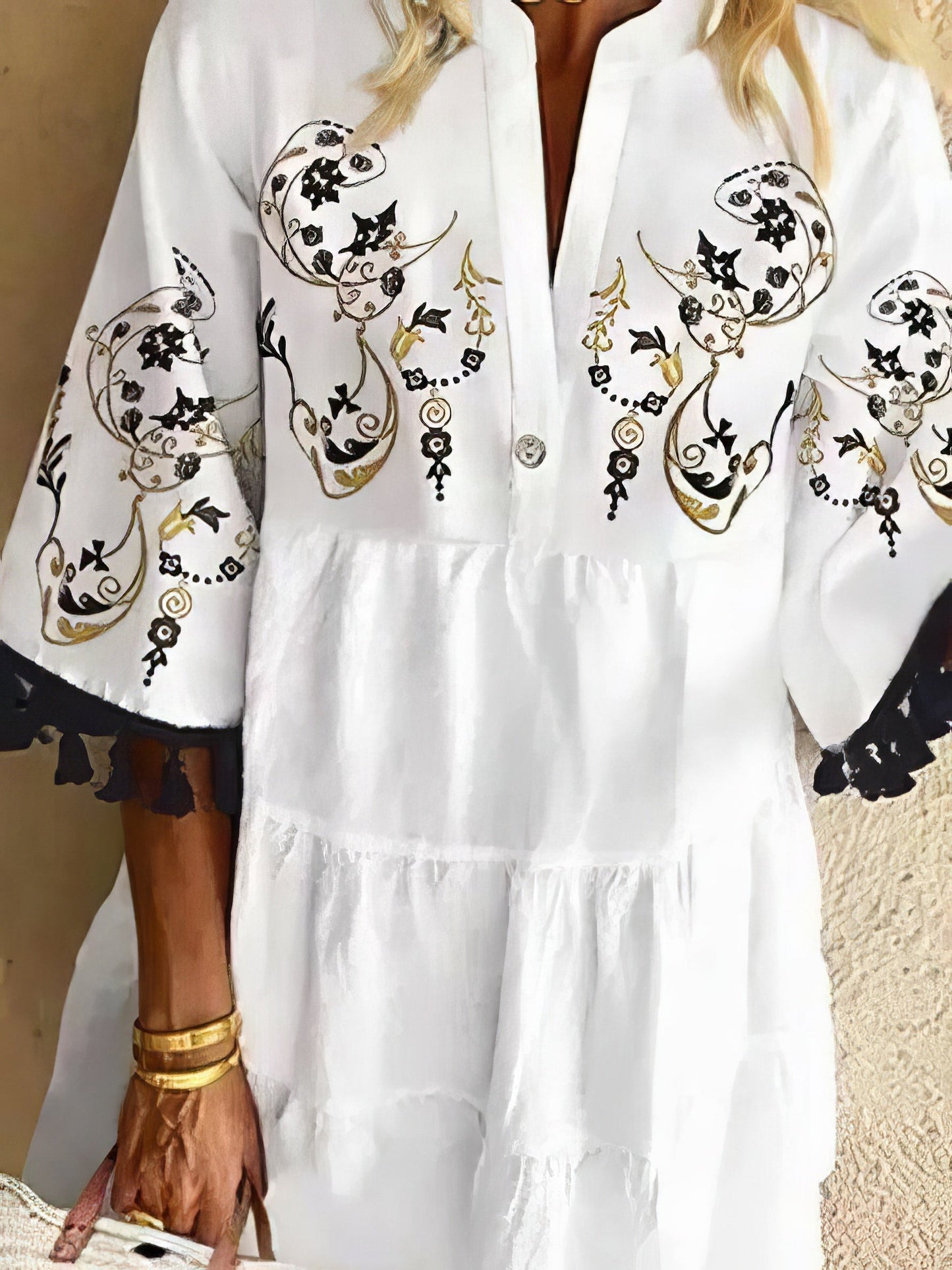 EP | mini-robe à franges imprimé fleuri avec col en V
