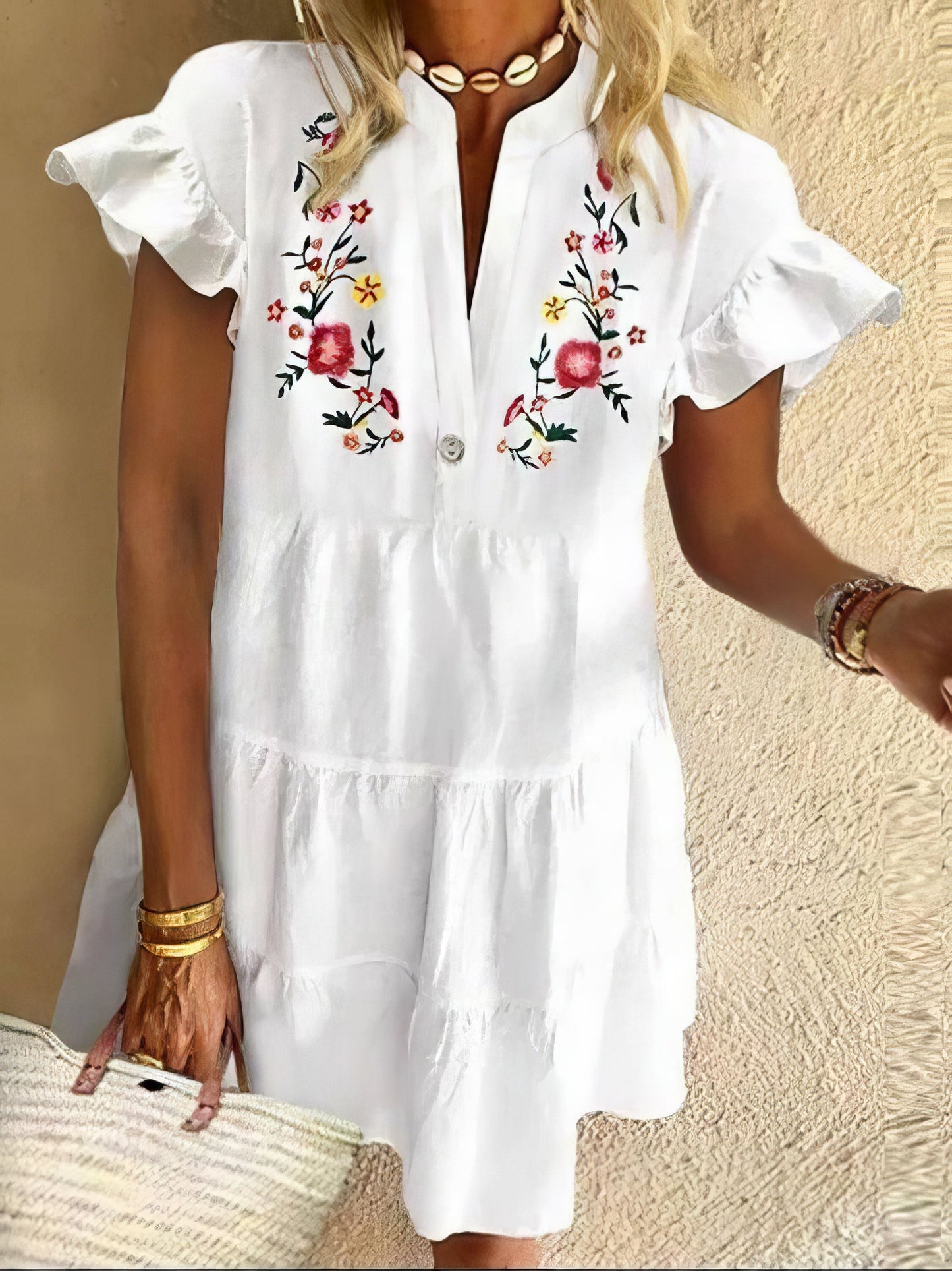 EP | mini-robe à franges imprimé fleuri avec col en V