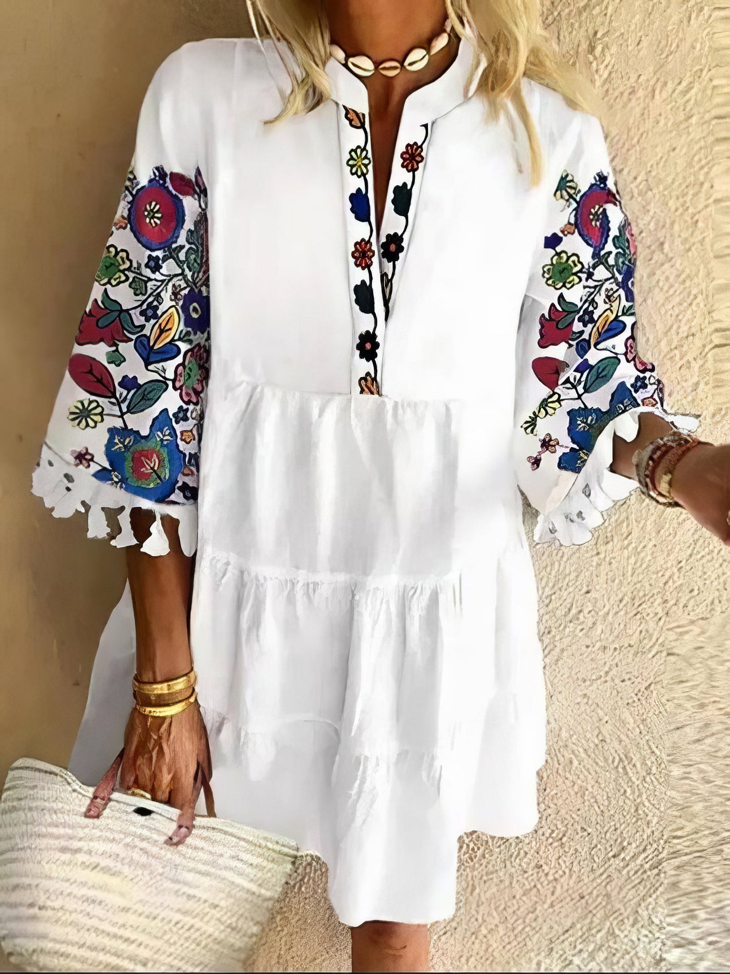 EP | mini-robe à franges imprimé fleuri avec col en V