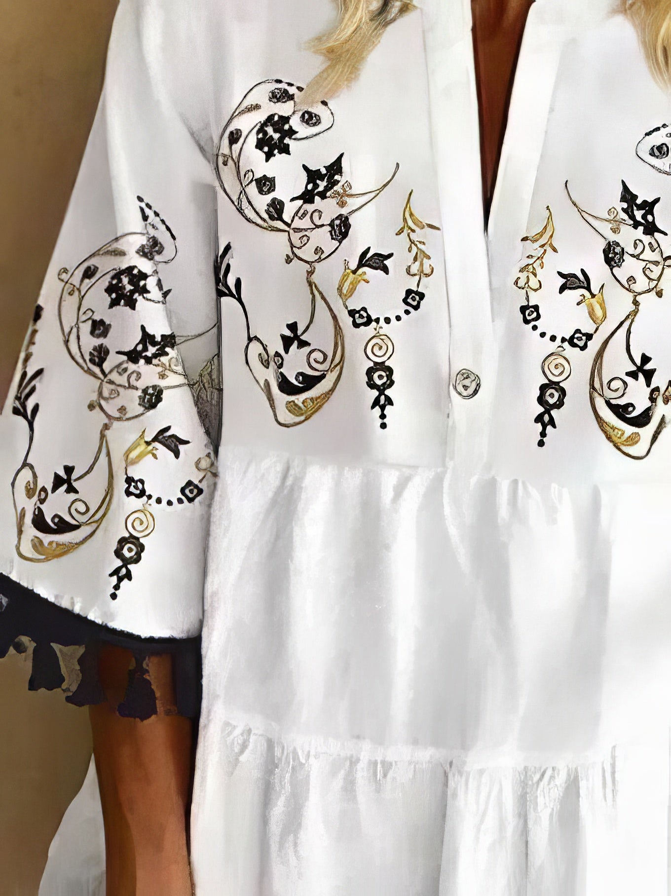 EP | mini-robe à franges imprimé fleuri avec col en V