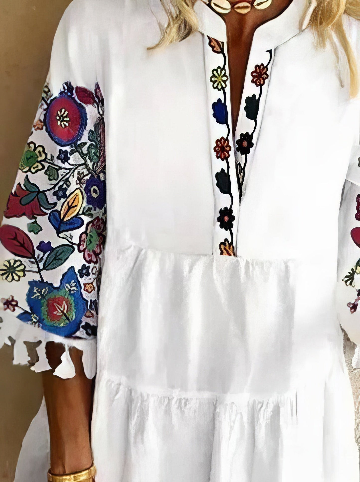 EP | mini-robe à franges imprimé fleuri avec col en V