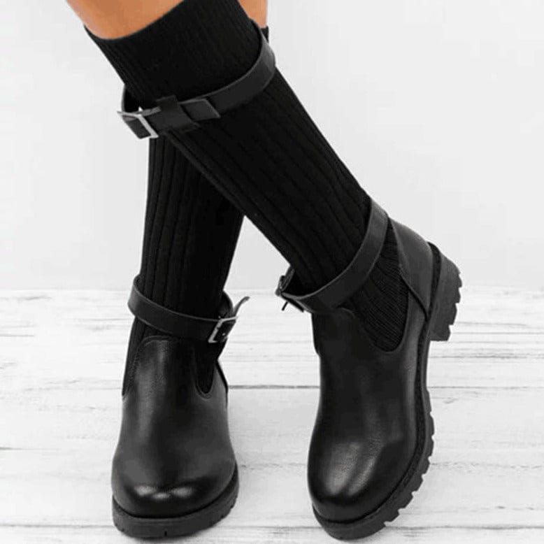 EP | Bottes en cuir tricotées en laine chaude pour femmes
