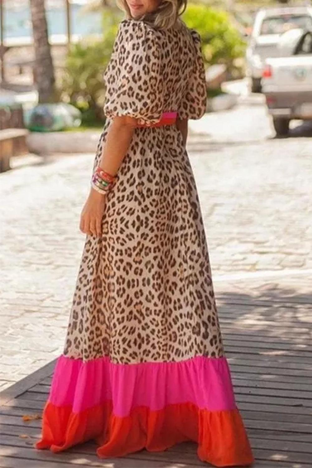 EP | Maxi-robe léopard à manches bouffantes pour femme