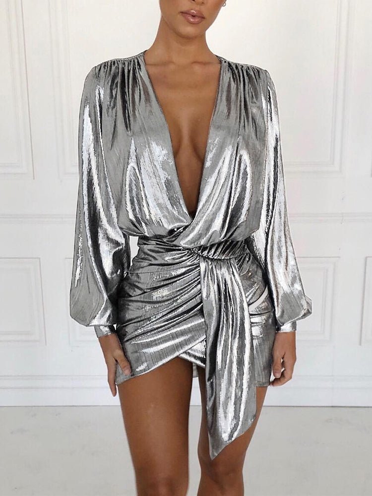 EP | Hollow Deep V Neck Mini-robe sexy