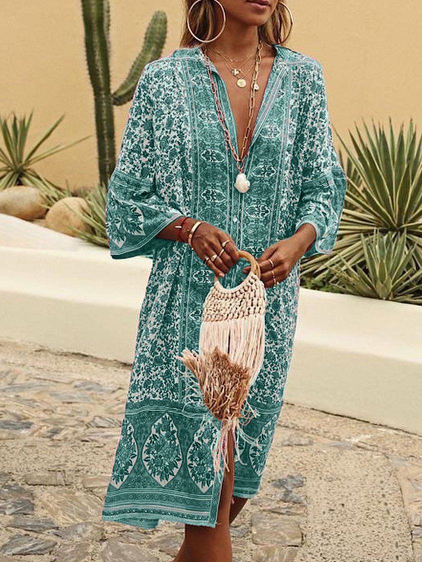 EP | Style bohème été Sexy Floral imprimé Maxi robe tissée AT10092