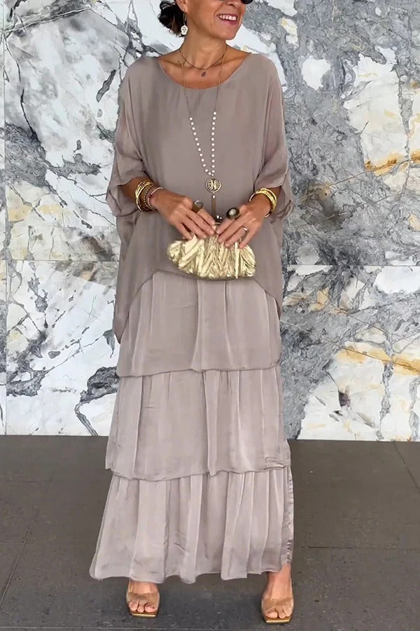 EP | Couleur solide Col rond Maxi robe rayée en vrac