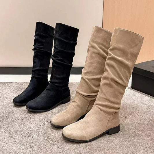 EP | SALE 45%🔥Bottes plissées femmes faux daim flocon genou haut bottes 2024 hiver