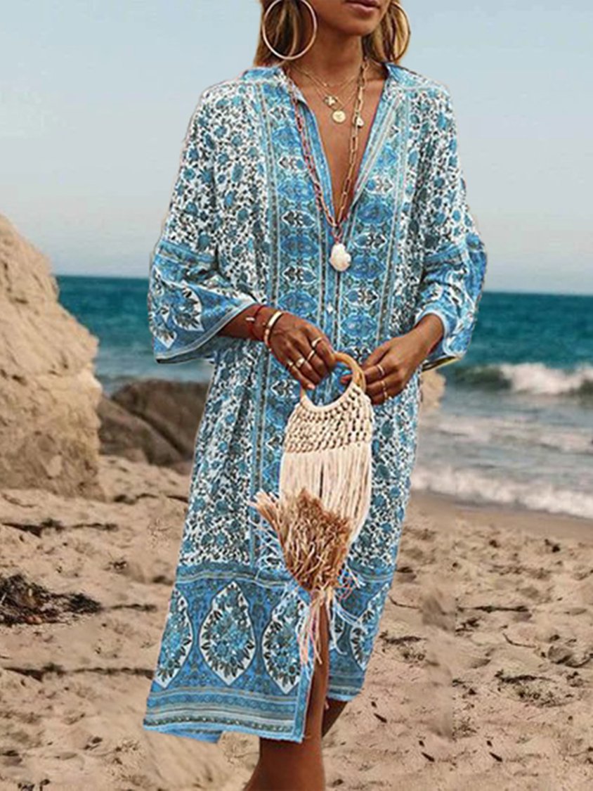 EP | Style bohème été Sexy Floral imprimé Maxi robe tissée AT10092