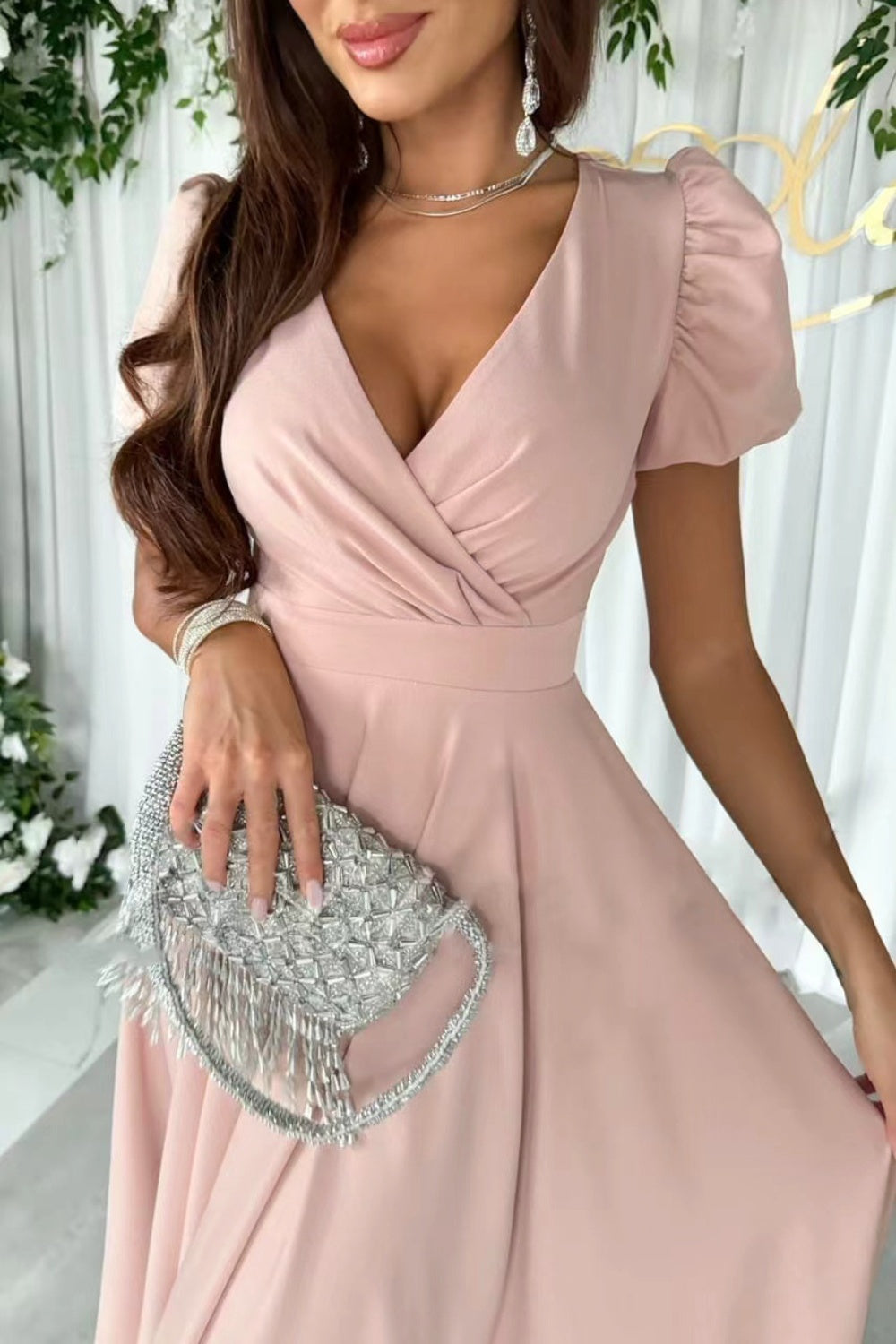 EP | Surplice Robe midi à manches bouffantes