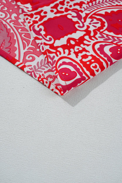 EP | Rouge Paisley Imprimer côté fente manches bouffantes taille haute Maxi Robe