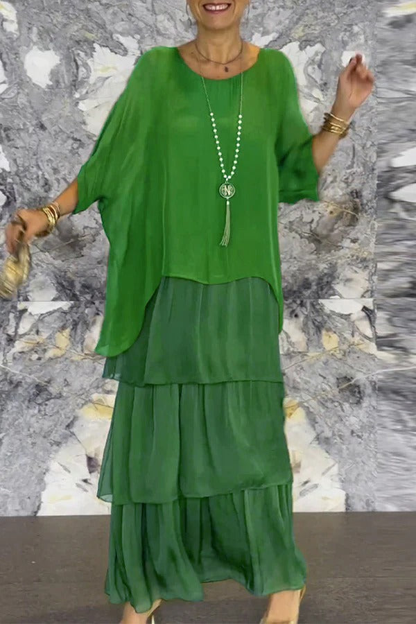 EP | Couleur solide Col rond Maxi robe rayée en vrac