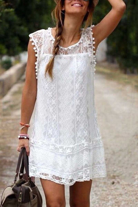 EP | Florcoo Mini-robe élégante sans manches en dentelle