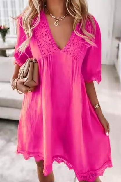 EP | Dentelle Ourlet Col V Mini-robe