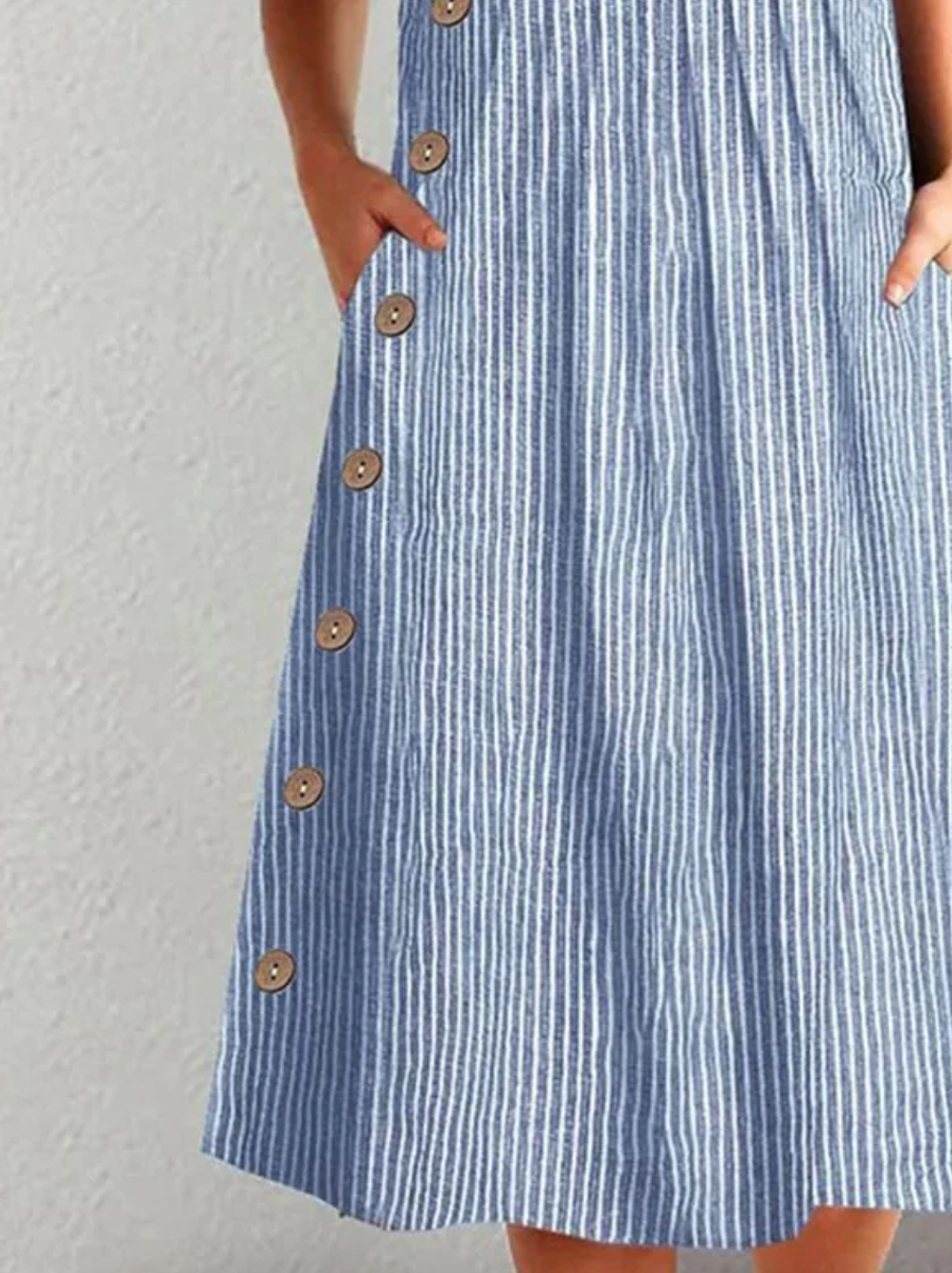 EP | CALLIE �� ROBE MIDI CLASSIQUE RAYÉE AVEC BOUTONS