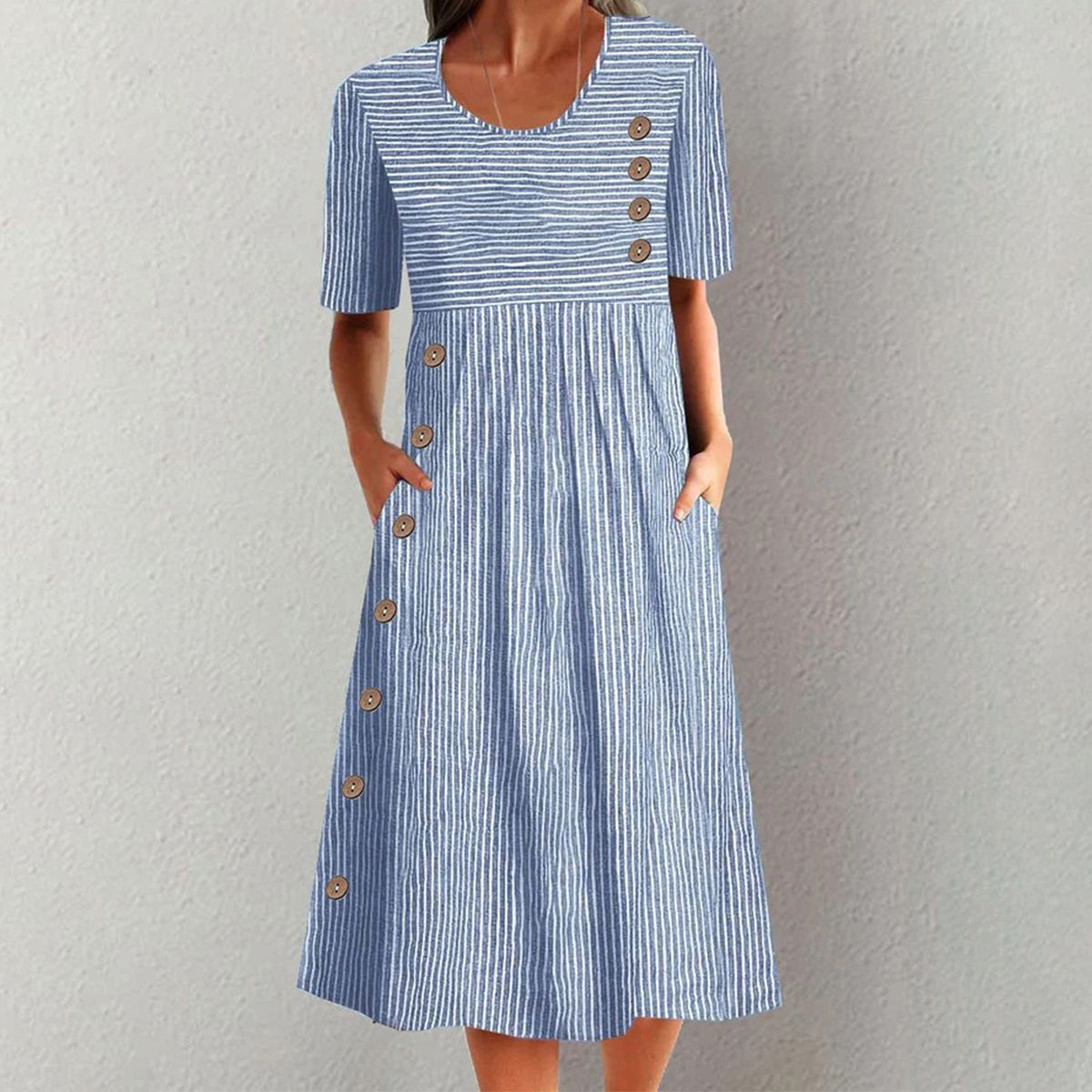 EP | CALLIE �� ROBE MIDI CLASSIQUE RAYÉE AVEC BOUTONS