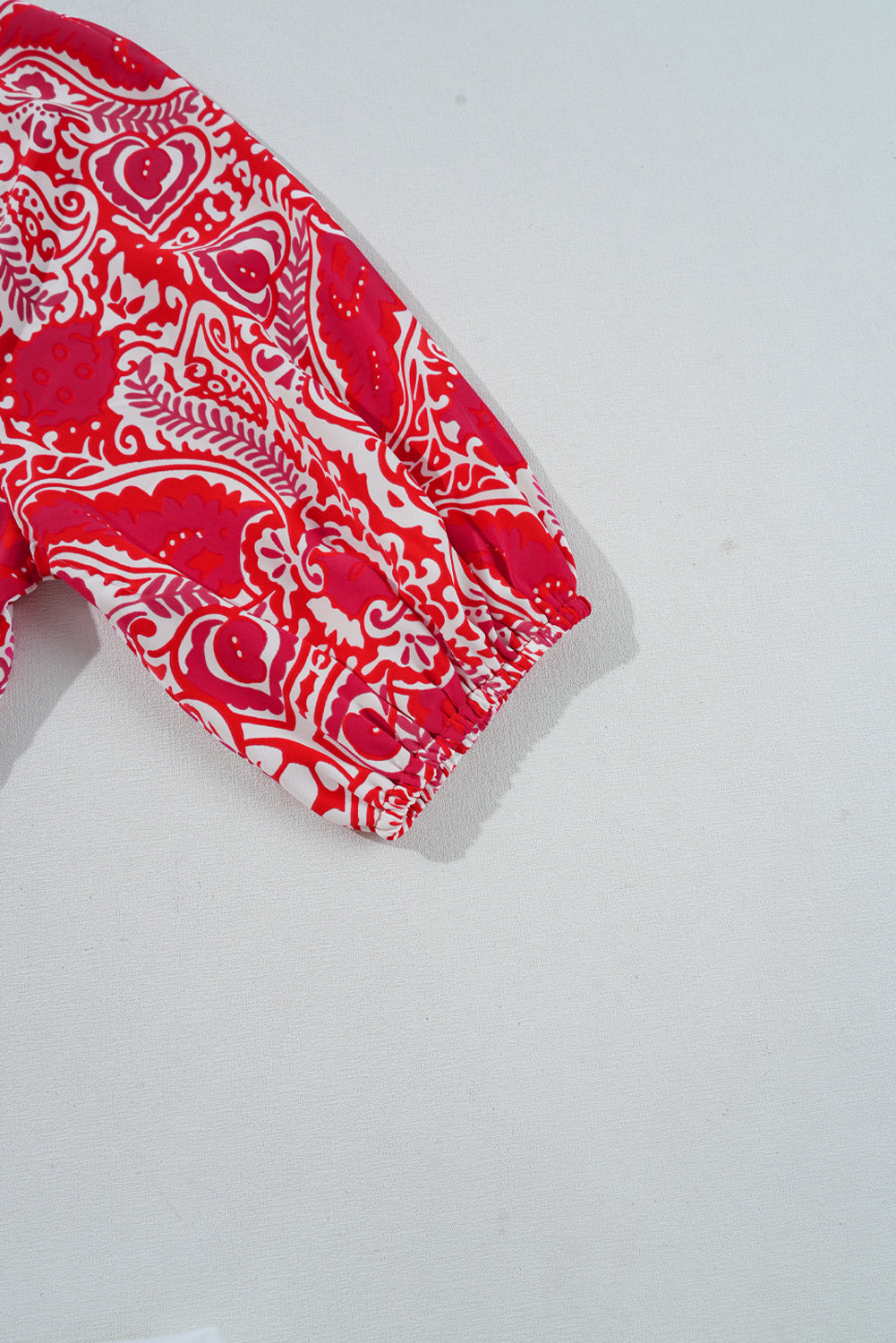 EP | Rouge Paisley Imprimer côté fente manches bouffantes taille haute Maxi Robe