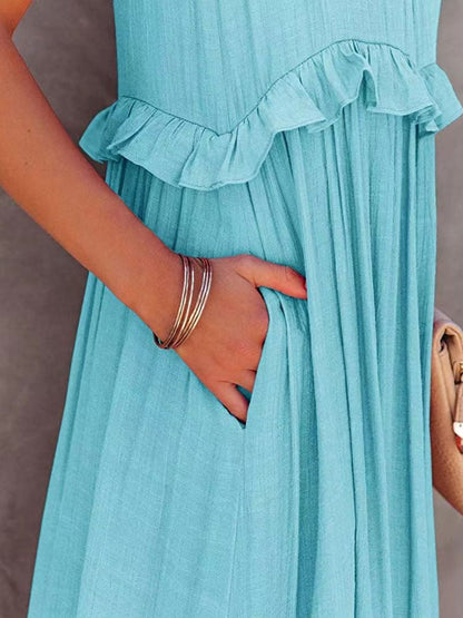 EP | Robe maxi échelonnée sans manches avec poches
