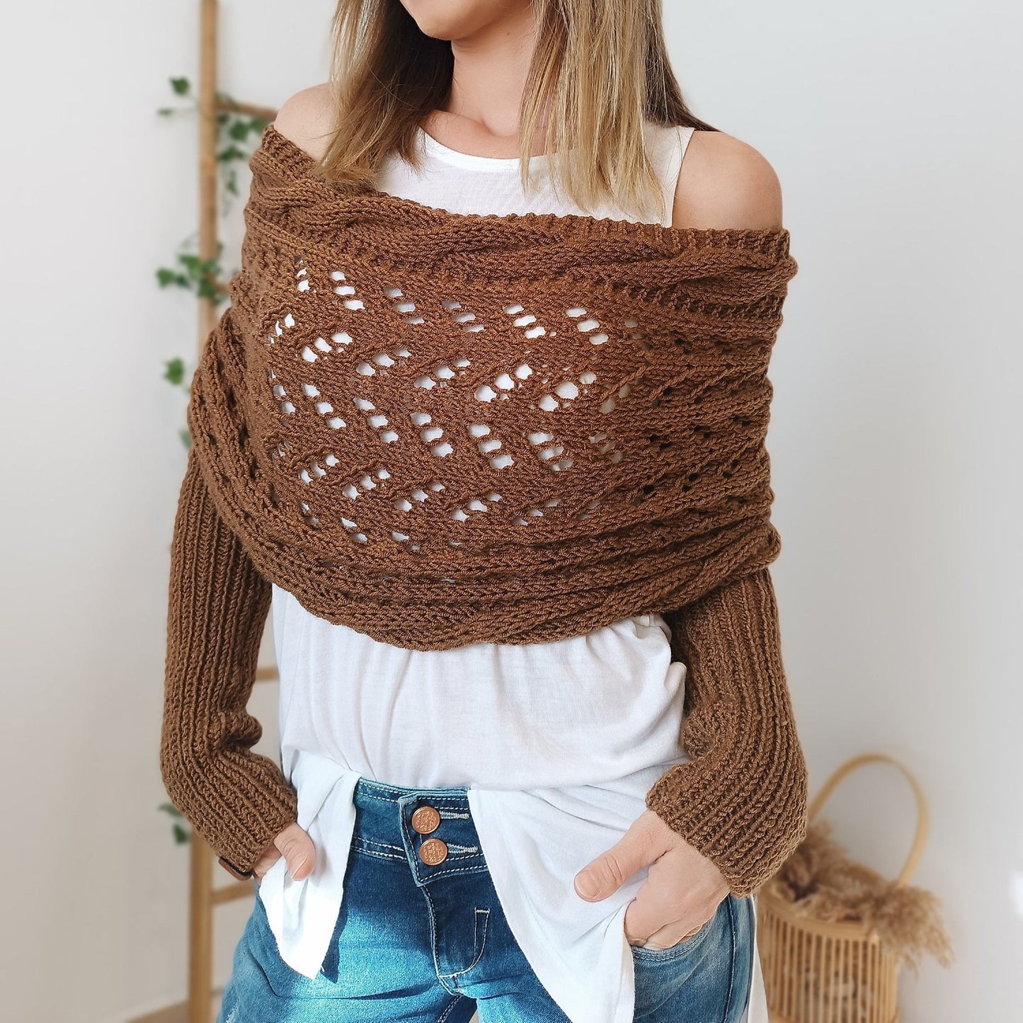 ND | Elégant pull-over cache-cœur en tricot avec détail ajouré