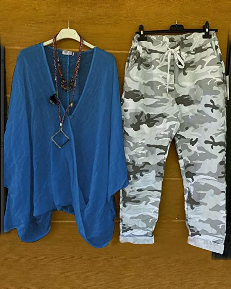 ND | Ensemble pantalon et blouse avec motif camouflage