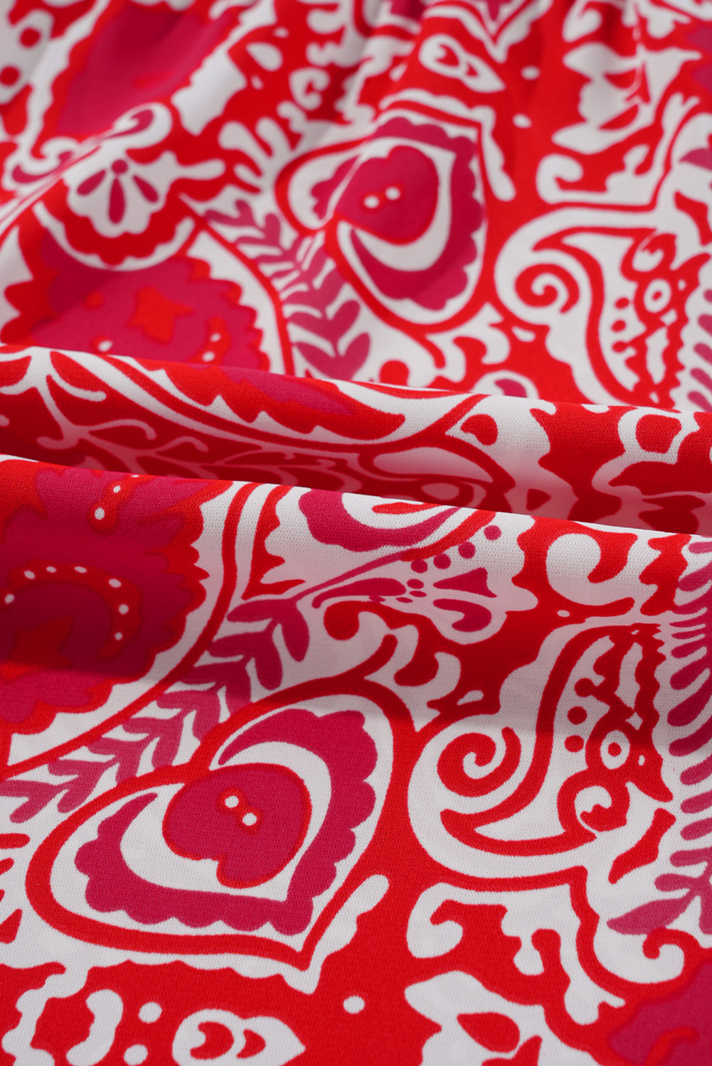 EP | Rouge Paisley Imprimer côté fente manches bouffantes taille haute Maxi Robe