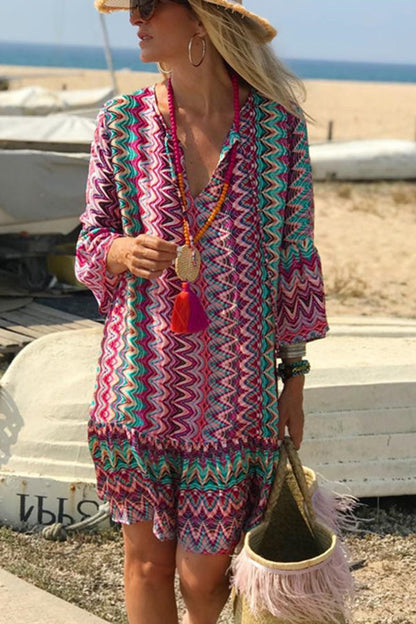 EP | Hailee eau colorée Ripple Print Casual Beach Mini-robe
