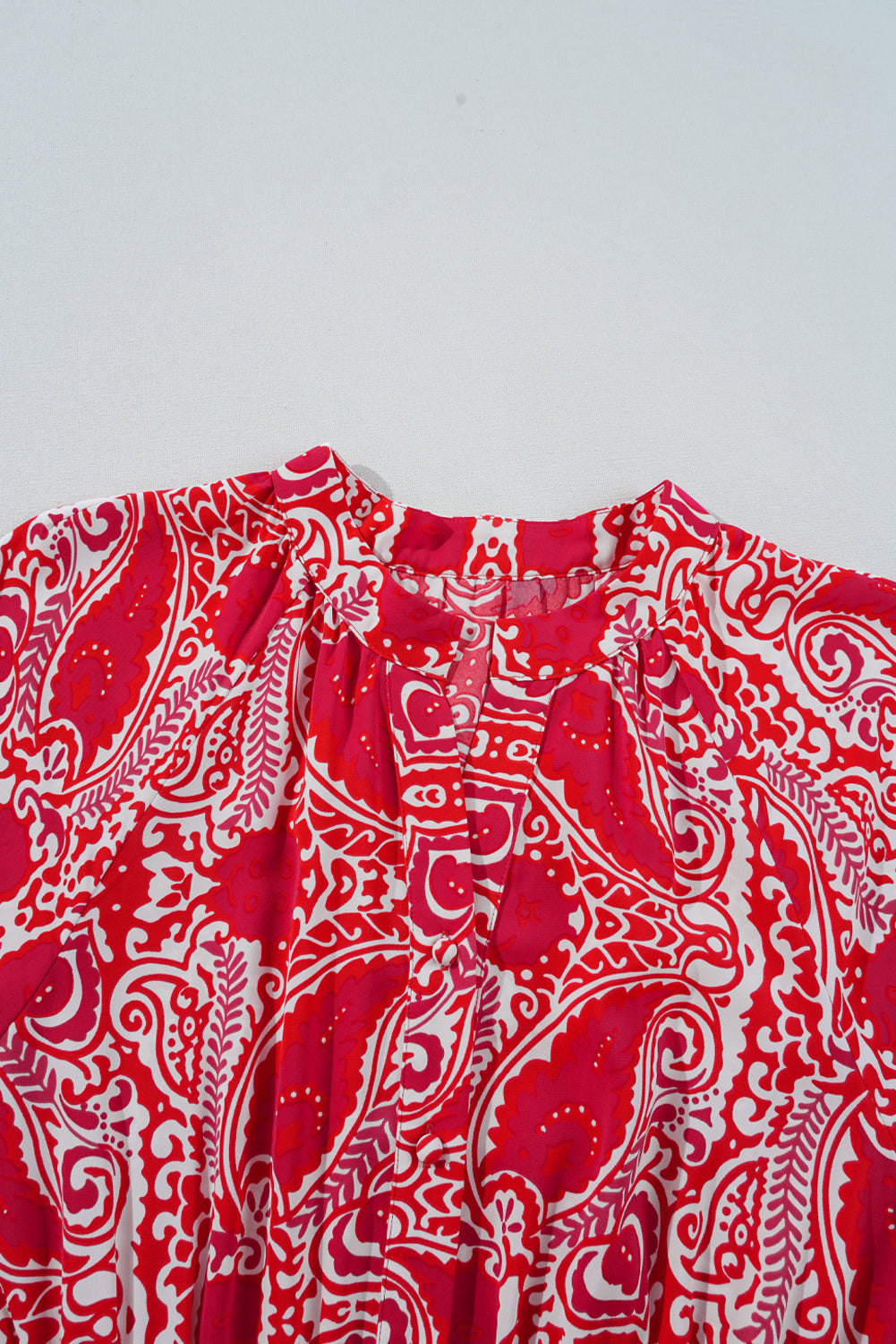 EP | Rouge Paisley Imprimer côté fente manches bouffantes taille haute Maxi Robe