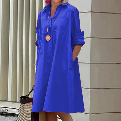 EP | Printemps/Été Nouveau Type de Mode Tempérament Chemise Col Longue Pochette Robe Demi-Longue